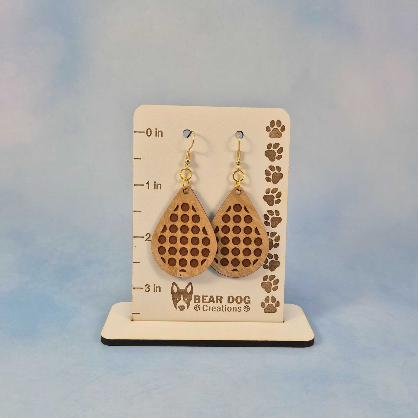 Geometric Wood Veneer & Brown Leatherette Earrings - Circle Design