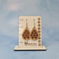 Geometric Cherry Wood Veneer & Brown Leatherette Earrings - Club Design
