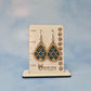 Geometric Wood Veneer & Blue Leatherette Earrings - Club Design