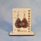 Sunflower Wood and Maroon Leatherette Dangle Earrings - Side View