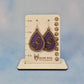 Wood Veneer & Purple Leatherette Floral Teardrop Earrings