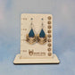 Light Wood Polygon and Blue Leatherette Dangle Earrings