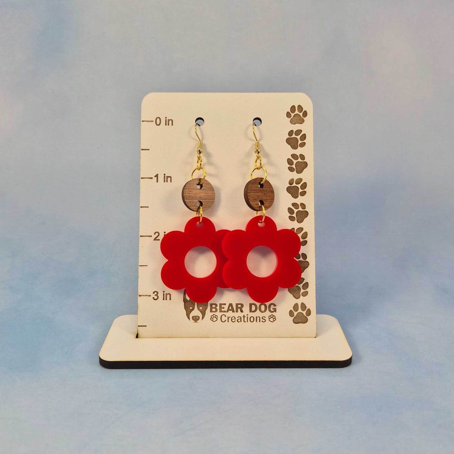 Wood & Acrylic Flower Dangle Earrings