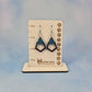 Small Polygon Black Painted Wood and Blue Leatherette Dangle Earring