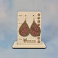 Engraved Wood Veneer & Pink Leatherette Floral Teardrop Earrings