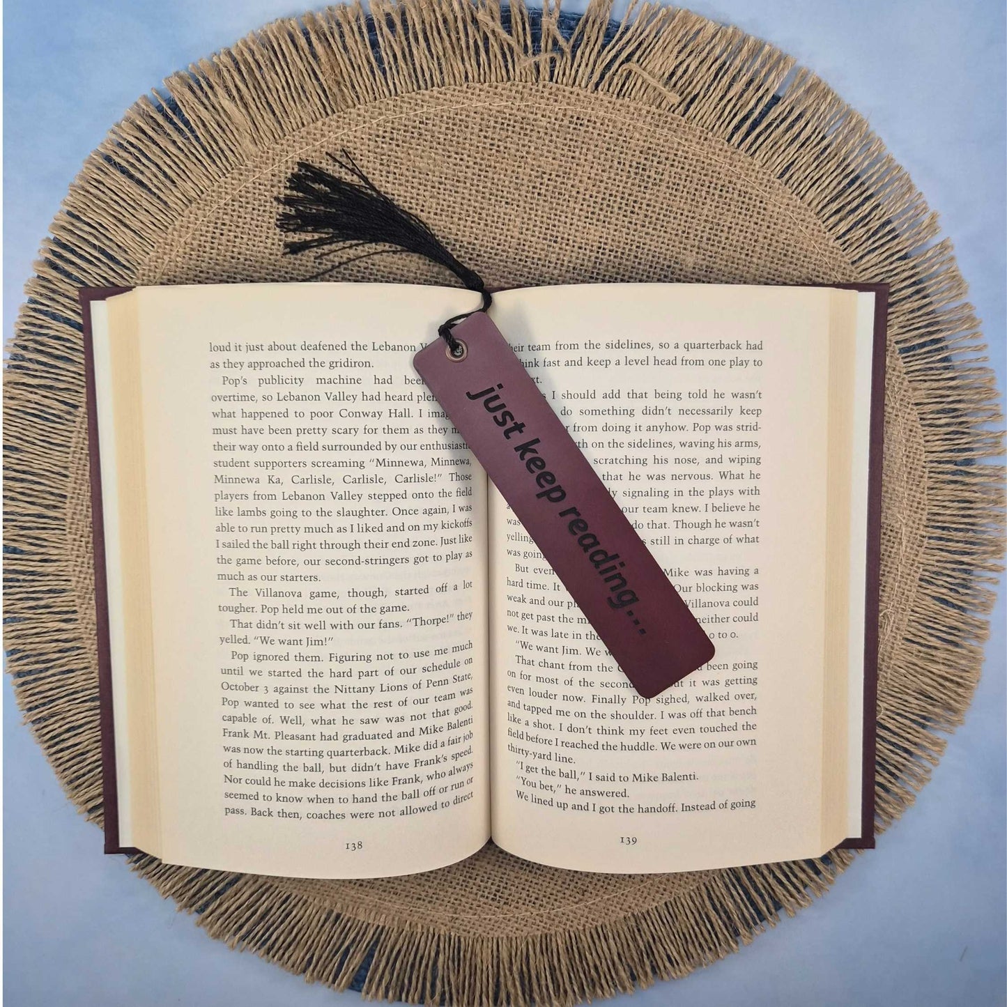 Just Keep Reading Funny Leatherette Bookmark with Tassel