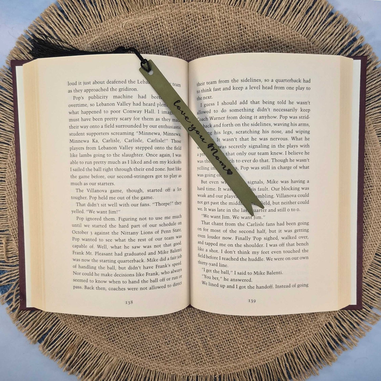 Love You Mom Leatherette Skinny Bookmark with Tassel