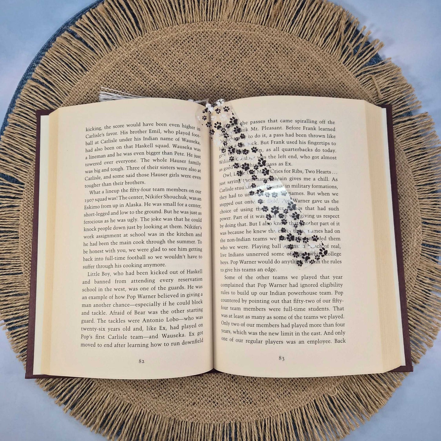 Paw Print Clear Flex Bookmark with Tassel Black and White