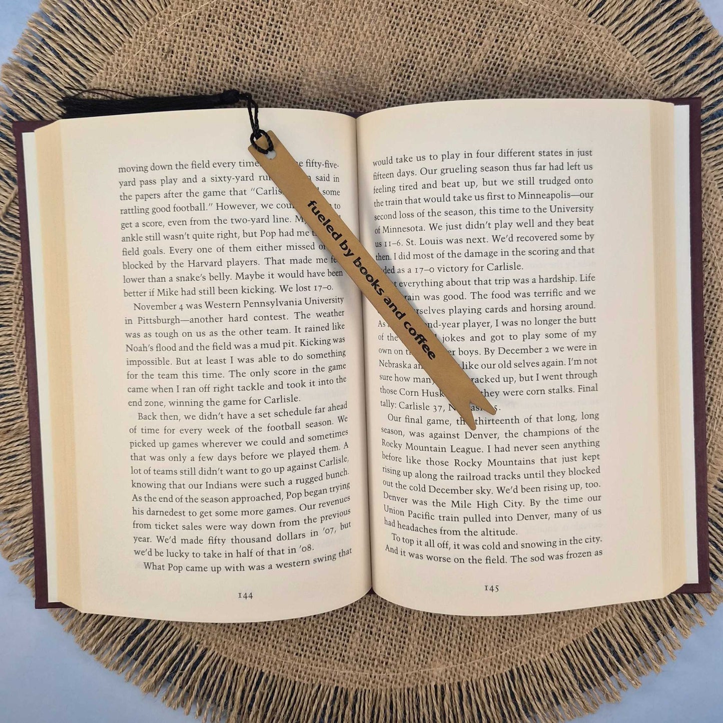 Fueled by Books and Coffee Funny Leatherette Skinny Bookmark with Tassel