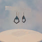 Small Polygon Black Painted Wood and Blue Leatherette Dangle Earring