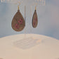 Engraved Wood Veneer & Pink Leatherette Floral Teardrop Earrings