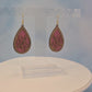 Wood Veneer & Pink Leatherette Floral Teardrop Earrings