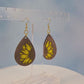 Sunflower Wood Veneer & Yellow Leatherette Dangle Earrings - Detailed Side View