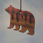 Bear Ornament - Black / Red Buffalo Plaid Layered Wood