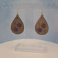 Engraved Wood Veneer & Purple Leatherette Floral Teardrop Earrings