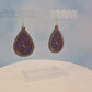 Wood Veneer & Purple Leatherette Floral Teardrop Earrings